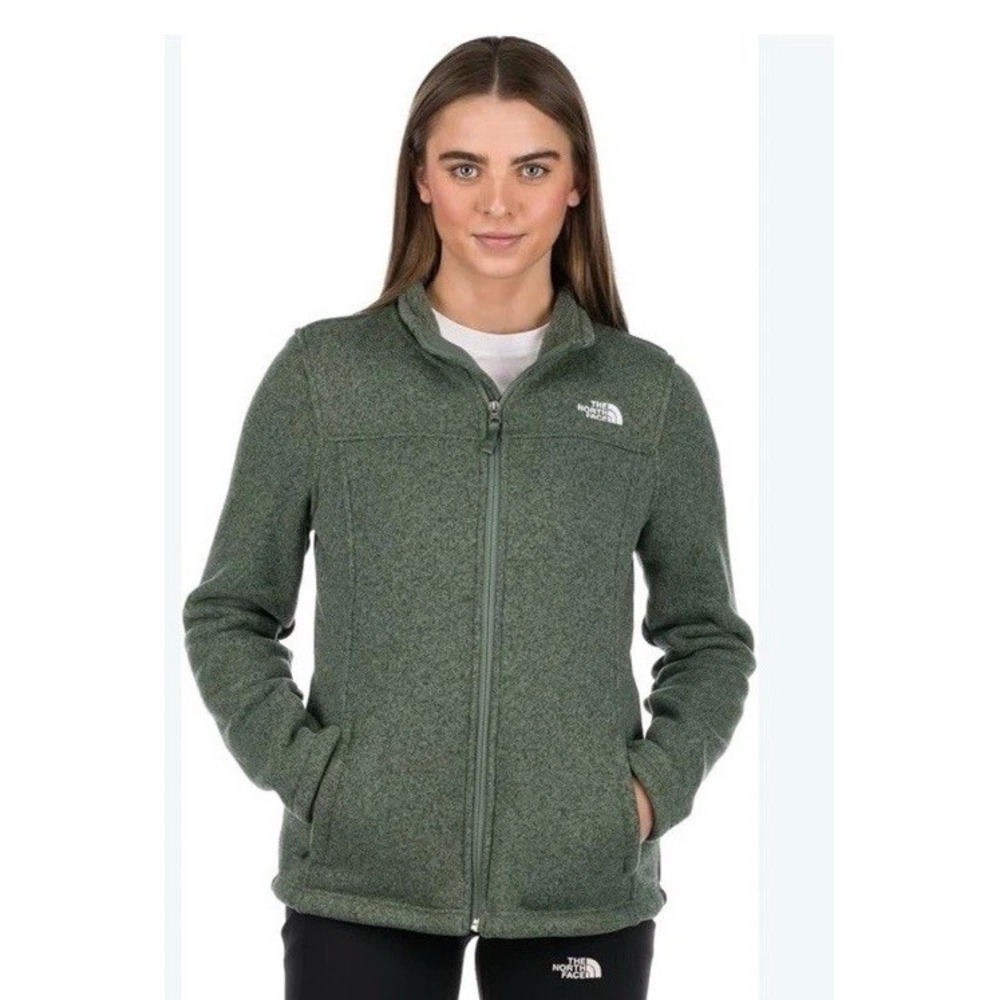 The North Face Heather Moss Green Jacket Women's L Full Zipper Fleece Gorpcore